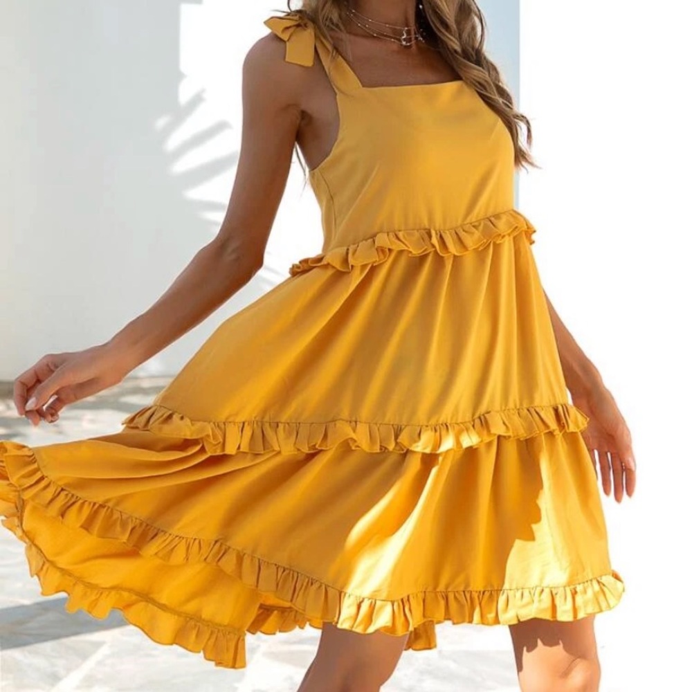 Knot Shoulder Frill Trim Cami Dress